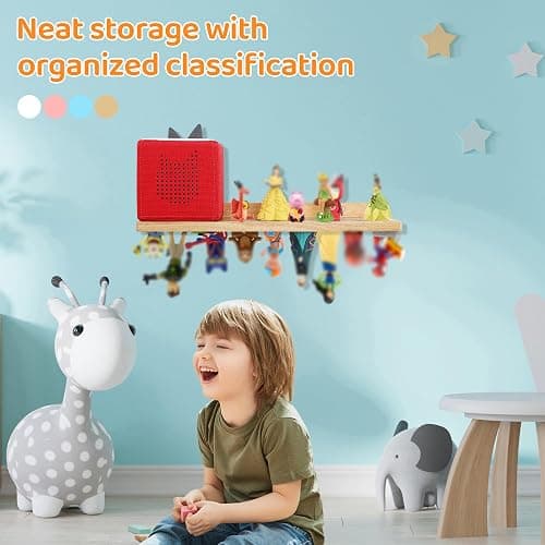 PHOENANCEE for Tonies Shelf Magnetic,for Tonie Figures Wall Shelves,for Toniebox Shelf Audio Toy Figurine Holder Organizer (Storage 36 Character),Compatible Charging Station for Kid's Room,Oak,1 Tier thumbnail 5