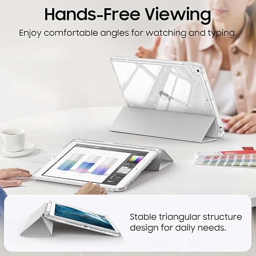 Fintie Slim Case for iPad 9th / 8th / 7th Generation (2021/2020 / 2019) 10.2 Inch - [Built-in Pencil Holder] Glittering Sparkly Shockproof Cover with Shiny Clear Back Shell, Auto Wake/Sleep, Silver thumbnail 4