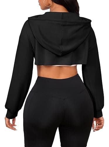 LovelyWholesale Women Cropped Hoodie Zip Up Long Sleeve Crop Top Sweatshirts thumbnail 2