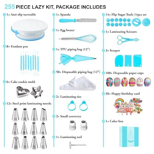 AZOMKER Cake Decorating Kits, Cake Accessories, Baking Accessories, Cake Plate Rotatable, Backset, Cake Rotator, Sprayer Bags Set (255pieces) thumbnail 4