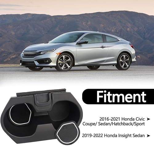Cup Holder Insert with Coaster Accessories for Honda Civic 2016-2021 Lx Ex Si Sport Hatchback Coupe Sedan Insight Center Console Drink Bottle Cup Holder(Black with White Coaster) thumbnail 3