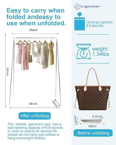 Ligtchser Portable Travel Garment Rack,Folding Clothes Rack for Dance,Travel,Camping, Drying,RV, Indoor,Outdoor. A Collapsible Mini Clothing Rack（Completely upgraded） thumbnail 2