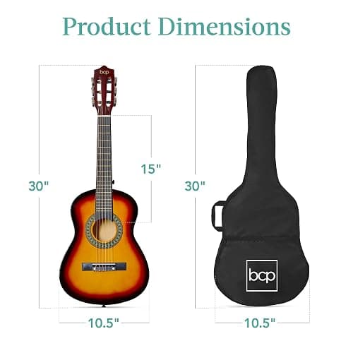 Best Choice Products 30in Kids Acoustic Guitar, All-in-One Beginner Starter Kit w/Strap, Case, Extra Strings, Rosette Inlay - Sunburst thumbnail 8