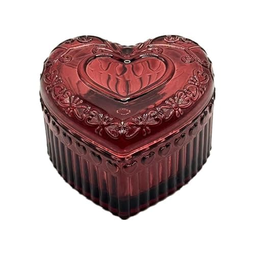 WHSLILR Glass Jewelry Box Heart Shape Cute Box for Storage Ring Earring Trinket Vintage Jewelry Organizer Decorative Gift for Women Girls-GRB003-Red thumbnail 2