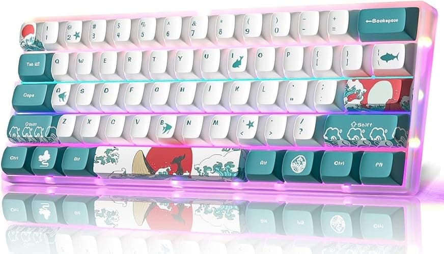 MIHIYIRY 60% Wired Gaming Keyboard, 61 Keys SK Mechanical Keyboard, RGB Backlit Compact Gaming Keyboard Red Switch PC(Coral Sea) - Image 1