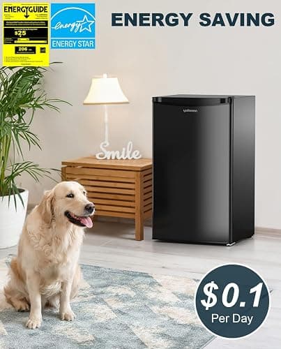 Upstreman 3.2 Cu.Ft Mini Fridge with Freezer, Single Door Mini Fridge, Dorm Fridge, Adjustable Thermostat, Mini Refrigerator for Bedroom, Office, Dorm, Black-BR321 thumbnail 4