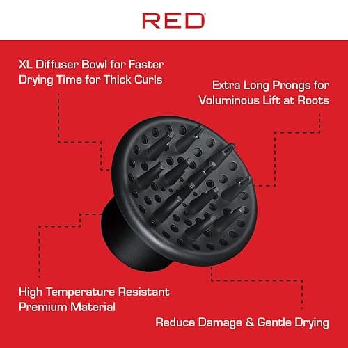 Red by Kiss Hair Dryer Diffuser, Heavy Duty Rubber Grip, Long Prongs for Volume & Root Drying, Compact Design Fits Most Dryers for Fast Drying & Shine Boost and Bouncy Curls thumbnail 2