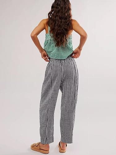 YKR Plaid Pants for Women Gingham Lounge Wide Leg Low Waist Pajama Pants Elastic Waist Trousers with Pocket thumbnail 6