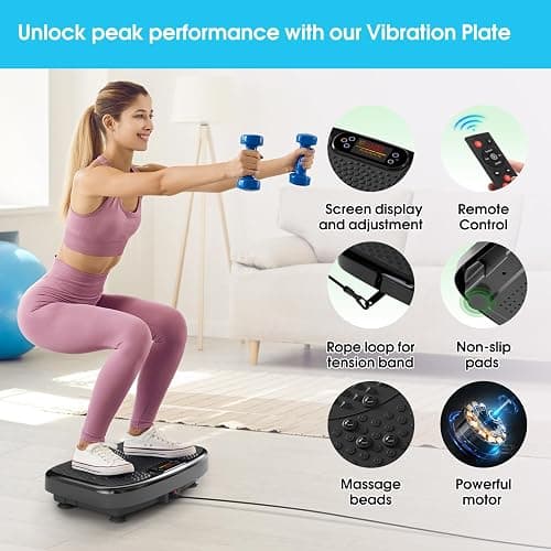 SoftGym Vibration Plate Exercise Machine for Lymphatic Drainage Weight Loss,120 Speed Levels Vibrating Platform with Resistance Bands,Full-Body Workout Equipment for Muscle Activation thumbnail 3