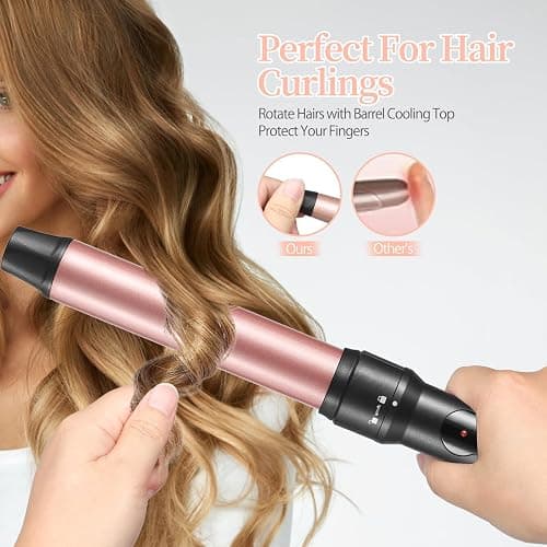 Curling Iron Wand, 3 in 1 Curling Wand Set with Ceramic Barrel for Long/Medium Hair, 0.35"-1.25" Interchangeable Hair Curler Wand, Dual Voltage, Includes Glove & Clips thumbnail 4