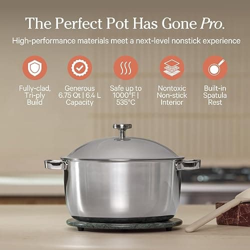 Our Place Titanium Pro Cookware Duo – Always Pan & Perfect Pot with Nonstick No-Coating Technology | Tri-Ply Titanium & Stainless Steel | Safe for Oven, Induction & All Cooktops up to 1000°F | Chrome thumbnail 3