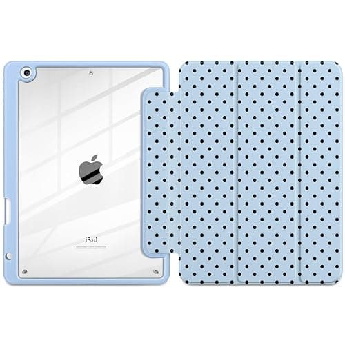 Yebiseven for iPad 9th 8th 7th Generation 10.2 Inch 2021 2020 2019 Case -[Built-in Pencil Holder], Shockproof Clear Hard Back, Slim Trifold Stand, Auto Wake/Sleep, for Girls teen Women, Blue polka dot thumbnail 2