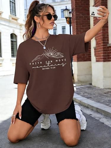 Christian Shirts for Women Oversized Faith Can Move Mountains Shirt Religious Jesus Faith Tshirt Bible Verse Graphics Tees thumbnail 5