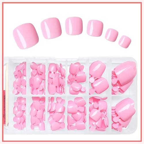 LuckForever 168pc Press on Toenails Women Fake Toe Nails with Adhesive Tabs, Pink Fake Toenails Press on Nails Toe Acrylic Nail Tips Short Square False Toenails Artificial Toe Nails Press ons thumbnail 5