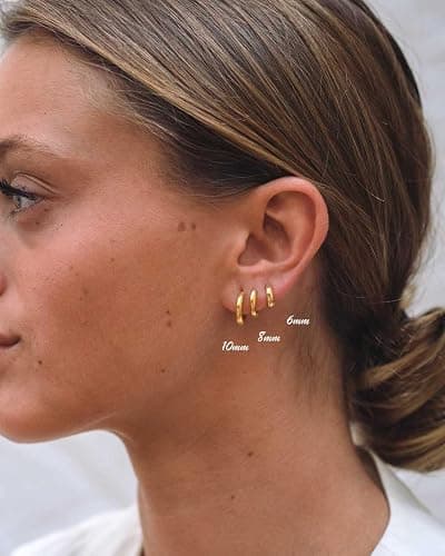 Minimalist Hoops for Women - 14K Gold Open Huggie Hoop Earrings, Hypoallergenic Tiny Hoops in Gold and Silver (Set of 1-5 Pairs) - 14K Gold - 10mm (1 Pairs) thumbnail 7