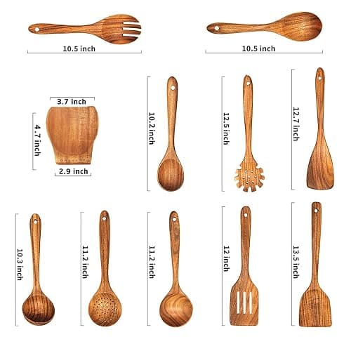 Wooden Spoons for Cooking,11 Pcs Wooden Utensils for Cooking Wooden Kitchen Utensils Set with Holder (11 PCS) thumbnail 3