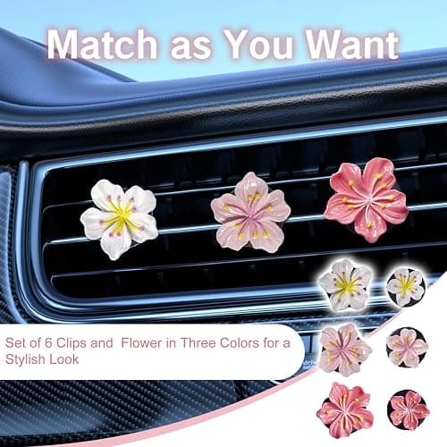 NIIIYTYB 6Pcs Cute Car Air Freshener Vent Clips Flower Air Vent Clips for Fresheners Pink Hawaiian Hibiscus and Cherry Blossom Car Accessories Aesthetic Interior Decor for Women Peach Blossom thumbnail 4