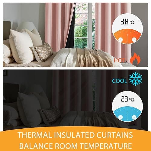 RYB HOME 100% Blackout Pink Curtains for Girls Bedroom, 2 Panels Blackout Thermal Insulated Noise Reducing Window Drapes for Kids Baby Room Living Room, 52 inches Wide by 84 inches Long thumbnail 6
