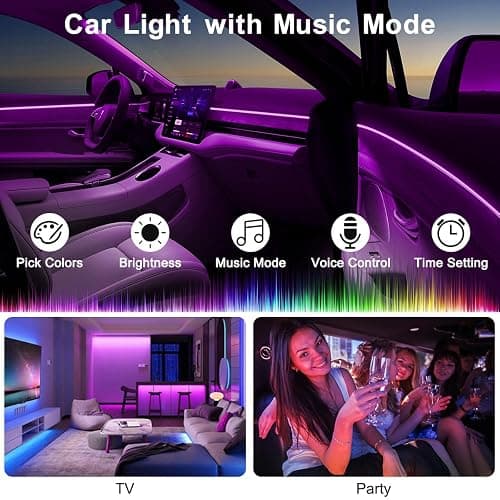 Interior Car LED Strip Lights with Wireless APP & Remote Control, RGB 2 in 1 Car Ambient Lighting Kit with 158 Inches Fiber Optic, Inside Neon Dash Strip with Music Mode thumbnail 6