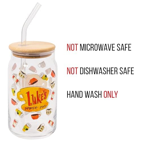 Silver Buffalo Gilmore Girls Luke's Diner Logo Glass Jar Tumbler with Bamboo Lid and Glass Straw, 16 Ounces thumbnail 4