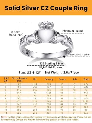 Bestyle 925 Sterling Silver Ring for Women, Minimalist Claddagh Ring Celtic Knot Ring for Women, Irish Promise Wedding Band, Gold/Rose Gold Vermeil Women Band Ring, Stackable, Gift for Her thumbnail 5
