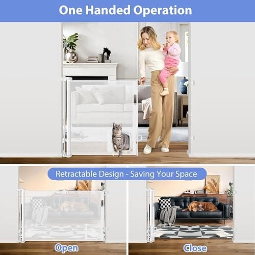 Retractable Baby Gate with Cat Door 55" Wide Retractable Baby Gate for Stairs Mesh Baby Gate with Pet Door Retractable Dog Gate for The House Retractable Pet Gate with Door Safety Gates for Toddlers thumbnail 4