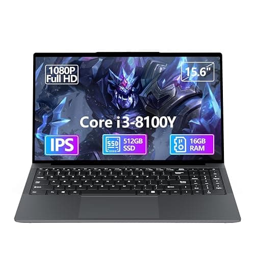 KAQIMOCI 15,6 Pouces Ordinateur Portable Core i3-8100Y, 16 Go RAM SSD 512 Go, PC Portable écran Full HD 1920 x 1080, Laptop avec Port USB 3.0 Type-C Mini HDMI Wi-FI Bluetooth 5.0 Pavé Numérique - Image 1