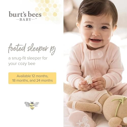 Burt's Bees Baby Girls Organic Cotton, Snug Fit Footed Sleeper Pajamas thumbnail 3