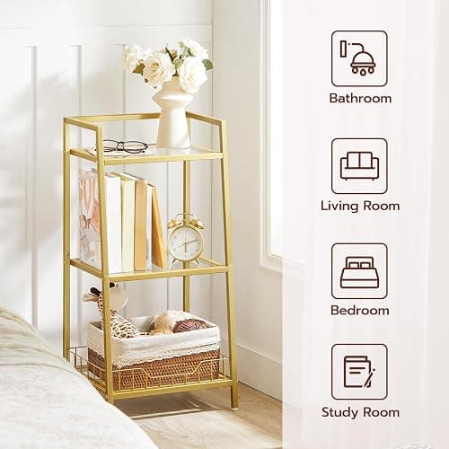 HOOBRO Gold Glass Shelf Stand, 3 Tier Standing Shelf Unit, Bathroom Organizer and Storage, Floor Storage Shelves Waterproof, for Bathroom, Laundry, Toilet, Tempered Glass, Gold GD77CJ01 thumbnail 6