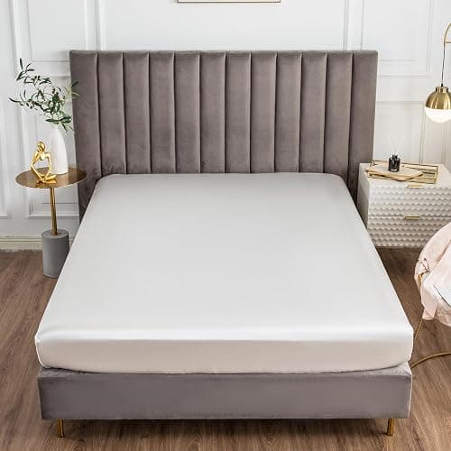 Morbuy Drap Housse 180x200, Blanc Satin Draps Housses pour Matelas Épais Jusqu'à 30 cm, Luxe Drap-Housse en Microfibre Soyeux, Lisse Respirant et Doux - Image 1