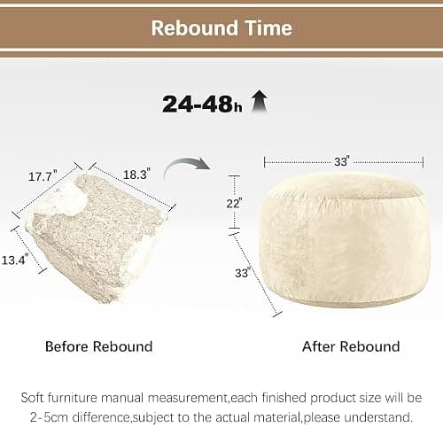 Bean Bag Chairs for Adults - Memory Foam Furniture BeanBag Chair - Teens Sofa with Soft Micro Fiber Cover - Round Fluffy Couch for Living Room Bedroom College Dorm,Medium,White thumbnail 7