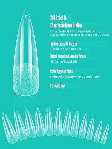 Deciniee Nageltips, 240 Stück Volle Abdeckung Quadratische Gerade Nagelspitzen Nails Tips für Gelnägel, 12 Größen Nail Tips, Soft Gel Nageltips Nagelspitzen für Nagelstudios und Diy Nail Art Zu Hause thumbnail 3