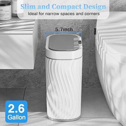 Ogikey Bathroom Small Trash Can with Automatic Touchless Lid, 2.6 Gallon Smart Garbage Can Narrow Waterproof Trash Bin for Bedroom, Office, Living Room thumbnail 3
