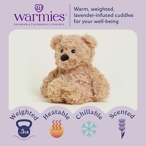 warmies Junior Microwavable & Weighted Stuffed Animals, Brown Curly Bear - Heated Stuffed Animal Plushie for Warmth & Comfort - Soft Plush Toys for Adults & Children (Boys, Girls, Babies & Toddlers) thumbnail 2
