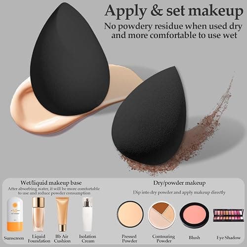 14 Pcs Makeup Sponge Set, Beauty Sponges Blender with 4 Pcs Powder Puff and 4 Pcs Mini Make up Sponges for Liquid,Foundation,Powder,Concealer,Cream (Black) thumbnail 2