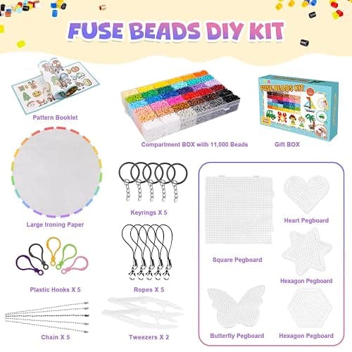 Meland Fuse Beads Kit - 11,000 pcs 36 Color Beads for Craft for Girls Age 5-12 Year Old,5MM Melty Beads Set Including 5 Pegboards, Ironing Paper & Chain Accessories Iron Beads Christmas Birthday Gift thumbnail 4