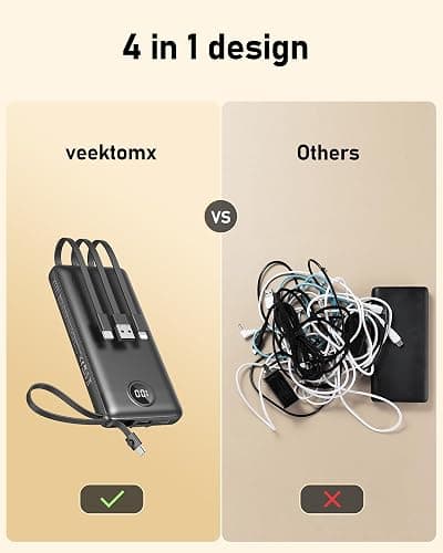 VEEKTOMX Portable Charger Built-in Cables,10000mAh Power Bank for iPhone,Fast Charge USB C Battery Pack Travel Essentials Powerbank Compatible with iPhone 17/16/15/14, Samsung S25/24, Android, etc thumbnail 3