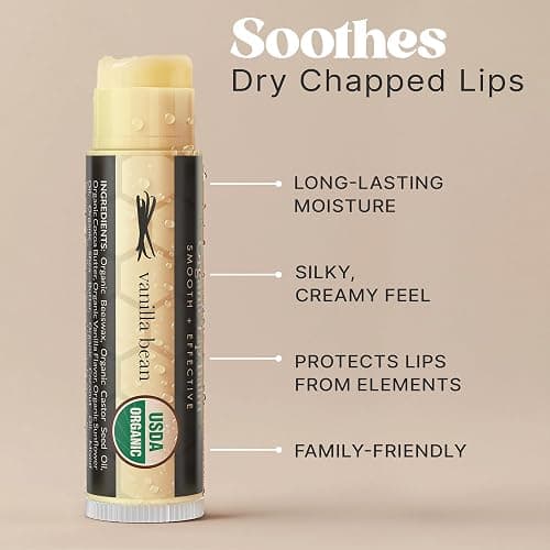 USDA Organic Lip Balm - USA Made with Natural Ingredients, Stocking Stuffers for Adults & Teens, Beeswax Vanilla Chapstick for Dry Lips, Beauty Gifts for Women, Birthday Gifts for Her & Him thumbnail 3