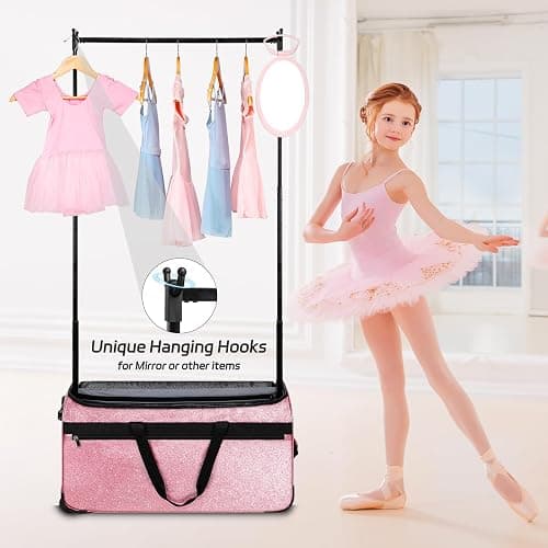 Dance Bag with Garment Rack, OMIDEL 29" Rolling Dance Competition Duffle Bag with Garment Rack & Silent Wheels, Collapsible Dance Suitcase for Dance Competition Shows Recitals Travel - Glitter Pink thumbnail 2