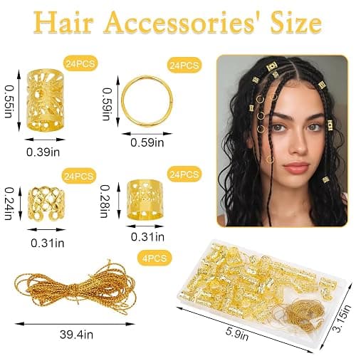 Hair Jewelry for Braids Gold Hair Accessories for Girls,Dreadlock Accessories Hair Cuffs Braids Clips for Women Pirate Costume Halloween Decoration,100 PCS thumbnail 2