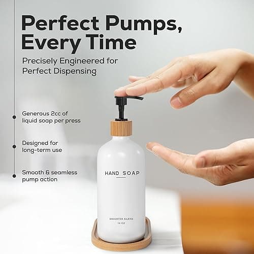 Luxury Glass Hand and Dish Soap Dispenser Set by Brighter Barns - Kitchen Soap Dispenser Set with Tray - Bamboo Pump Bottle for Kitchen Sink - Boho Home Decor, Modern Decor in Restaurant (Black/White) - Hand Dish (Black/White) thumbnail 4