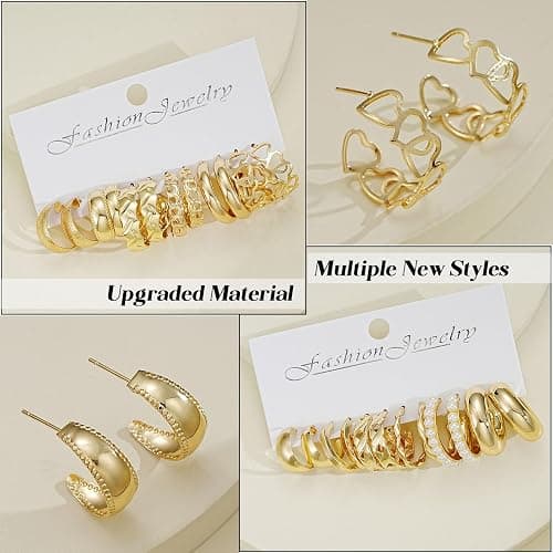 42 Pairs Gold Hoop Earrings Set for Women, Fashion Chunky Pearl Earrings Multipack Twisted Statement Earring Pack, Hypoallergenic Small Big Hoops Earrings for Birthday Party thumbnail 5