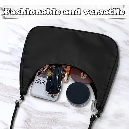 WisePoint Crescent Bag, Nylon Dumpling Bag with Zipper Mini Handbag for women, Fashionable Luna Bag for Shopping, Dating (black) thumbnail 5
