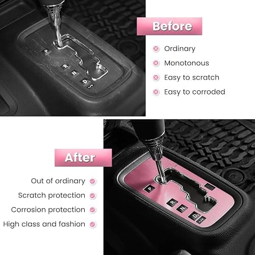 Trim Gear Frame Cover Gear Shift Box Cover For Jeep Wrangler 2012-2018 JK JKU Sport Sahara Freedom Rubicon Unlimited Gear Shift Panel Cover Trim Interior Decoration Accessories Aluminum (Pink) thumbnail 5