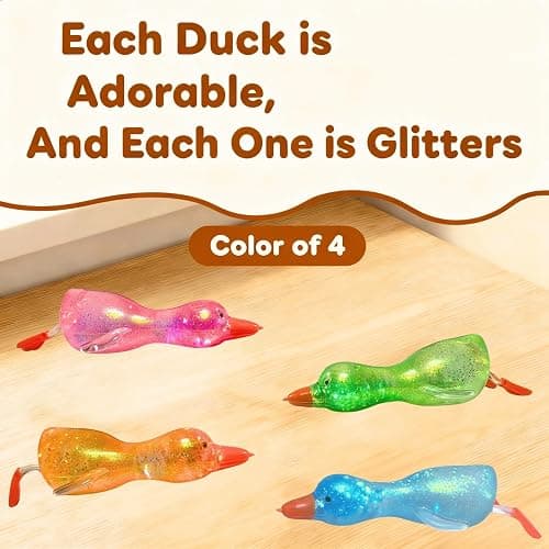 Glitter Duck Squishies, 4Pcs Slow Rising Stress Relief Squeeze Fidget Toy | Cute Animals Sensory Soft Squishy for Anxiety Relief, Perfect for Adults & Kids Birthday Gifts thumbnail 4
