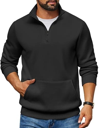 COOFANDY Mens Quarter Zip Pullover Fleece Lined Sweatshirts Long Sleeve Mock Neck Sweater with Pocket - Image 1