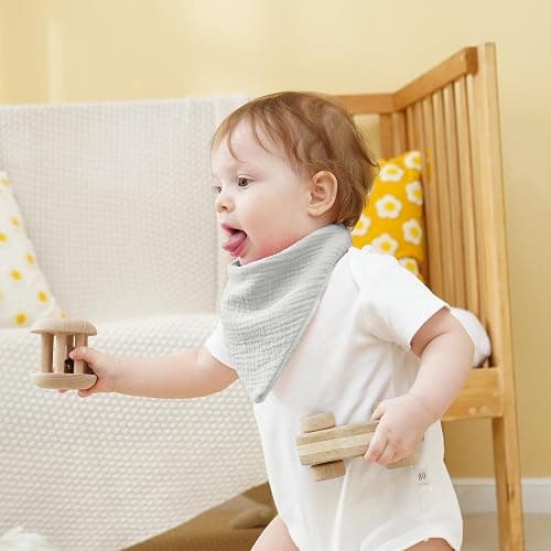 Kewlife gift 6 Stück Lätzchen Baby Musselin Dreieckstuch Baby Halstuch Lätzchen Verstellbare für Junge und Mädche - Sanft-Rosa thumbnail 8