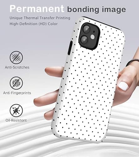 Amzfield for iPhone 12 Case for iPhone 12 Pro Case Cute Polka Dot Aesthetic Retro Design for Women Girls Fall Chic Girly Pretty Dual Layer Hybrid Protection Elegant Case for iPhone 12/12 Pro-White thumbnail 2