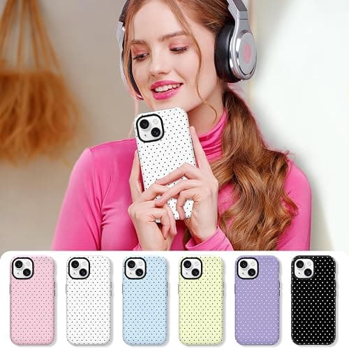 Hython for iPhone 15 Plus Case & iPhone 14 Plus Case Cute Polka Dot Aesthetic Simple Design 6.7", Heavy Duty Dual Layer Hard PC Soft TPU Bumper ShockProof Protective Phone Cover for Women Girls, White thumbnail 6