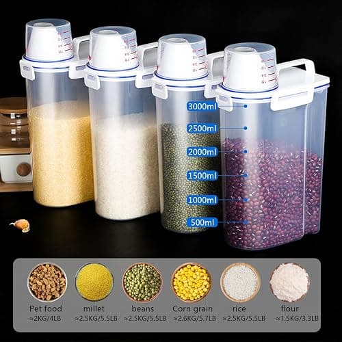 jioko 2 Pcs 5.5 LB Rice Storage Container, Airtight Cereal Flour Dispenser with Pouring Spout & Measuring Cup, Kitchen Plastic Clear Dry Food Storage Bin for Grain Oatmeal Snacks Pet Dog Food thumbnail 4